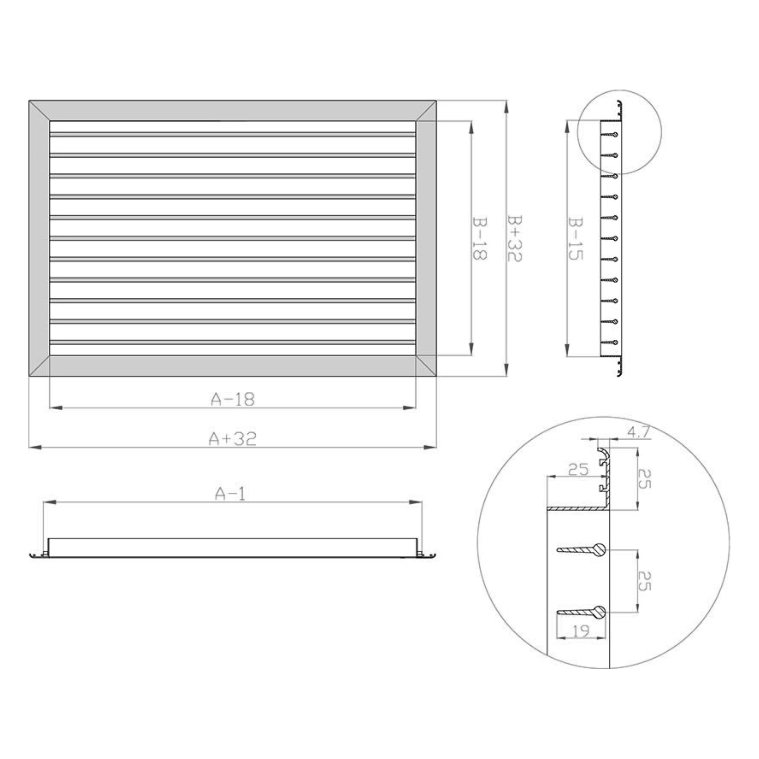 1VA-800х400 решетка однорядная алюминиевая